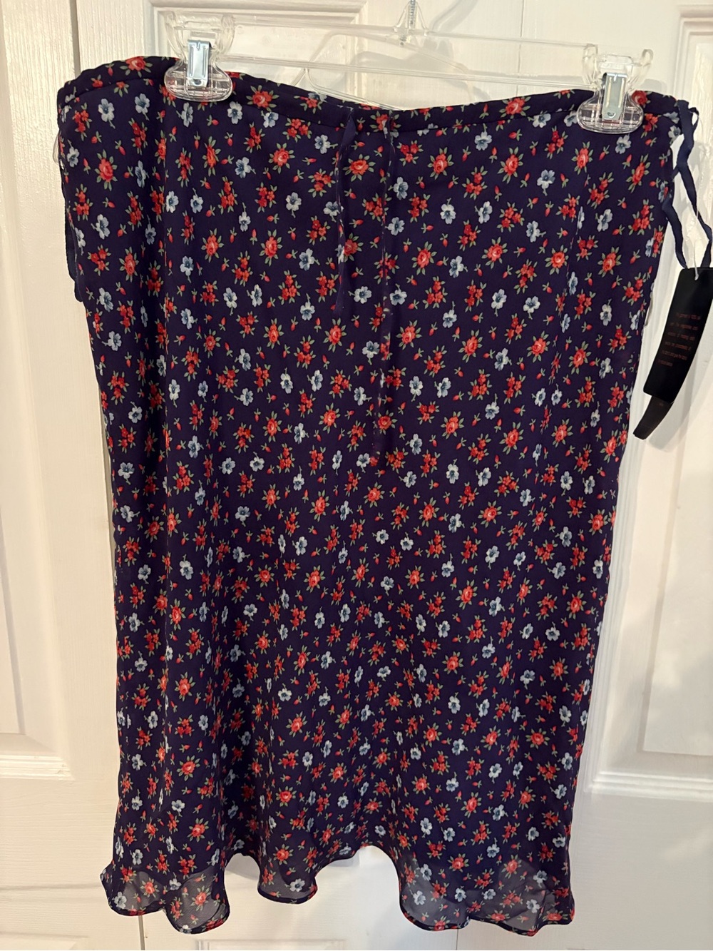 Ralph Lauren Navy Floral Midi Dress with Red and Light Blue Flowers